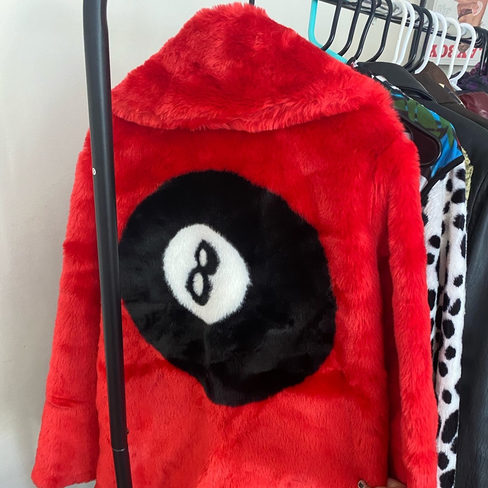 Current Mood red fuzzy 8 ball coat
